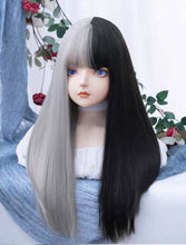 Load image into Gallery viewer, INSTOCK ★SILVER - BLACK★ Korean Straight Airy Bangs Long Hair Cosplay Wig [Adjustable/Breathable]
