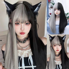 Load image into Gallery viewer, INSTOCK ★SILVER - BLACK★ Korean Straight Airy Bangs Long Hair Cosplay Wig [Adjustable/Breathable]
