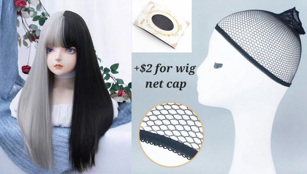 INSTOCK ★SILVER - BLACK★ Korean Straight Airy Bangs Long Hair Cosplay Wig [Adjustable/Breathable]