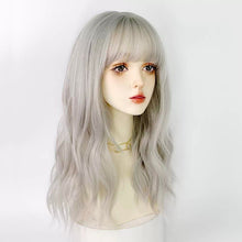 Load image into Gallery viewer, INSTOCK ★SILVER-WHITE★ Korean Airy Bangs Long Curly Hair Wig [Adjustable/Breathable]
