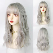 Load image into Gallery viewer, INSTOCK ★SILVER-WHITE★ Korean Airy Bangs Long Curly Hair Wig [Adjustable/Breathable]
