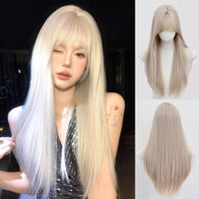 Load image into Gallery viewer, INSTOCK ★WHITE BLONDE★ Korean Straight Airy Bangs Long Hair Wig Cosplay [Adjustable/Breathable]
