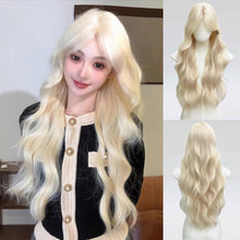 Load image into Gallery viewer, INSTOCK ★WHITE BLONDE★ Korean Curtain Bangs Mid Parting Wavy Curly Long Hair Wig [Adjustable/Breathable]
