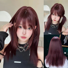 Load image into Gallery viewer, INSTOCK《WINE RED》Korean Layered Straight Airy Bangs Hair Wig Cosplay [Adjustable/Breathable]
