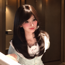 Load image into Gallery viewer, INSTOCK ★Brown Black★ Layered Korean Style Side Bangs Long Hair Wig [Adjustable/Breathable]
