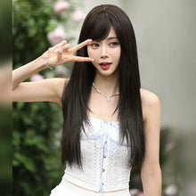 Load image into Gallery viewer, INSTOCK ★BROWN-BLACK★ Korean Style Wig Natural Layered Straight Airy / Side Bangs Long Hair Wig [Adjustable/Breathable]

