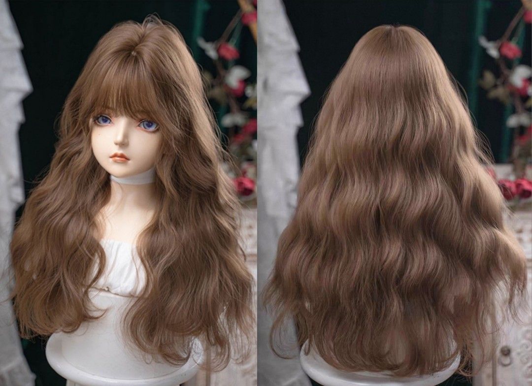 INSTOCK ★Caramel Brown★ Korean Perm Curly Wavy Long Airy Bangs Wig Hair [Adjustable/Breathable]