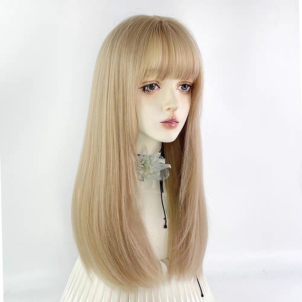 INSTOCK ★GOLD BLONDE★ Korean Straight Airy Bangs Long Hair Wig Cosplay [Adjustable/Breathable]
