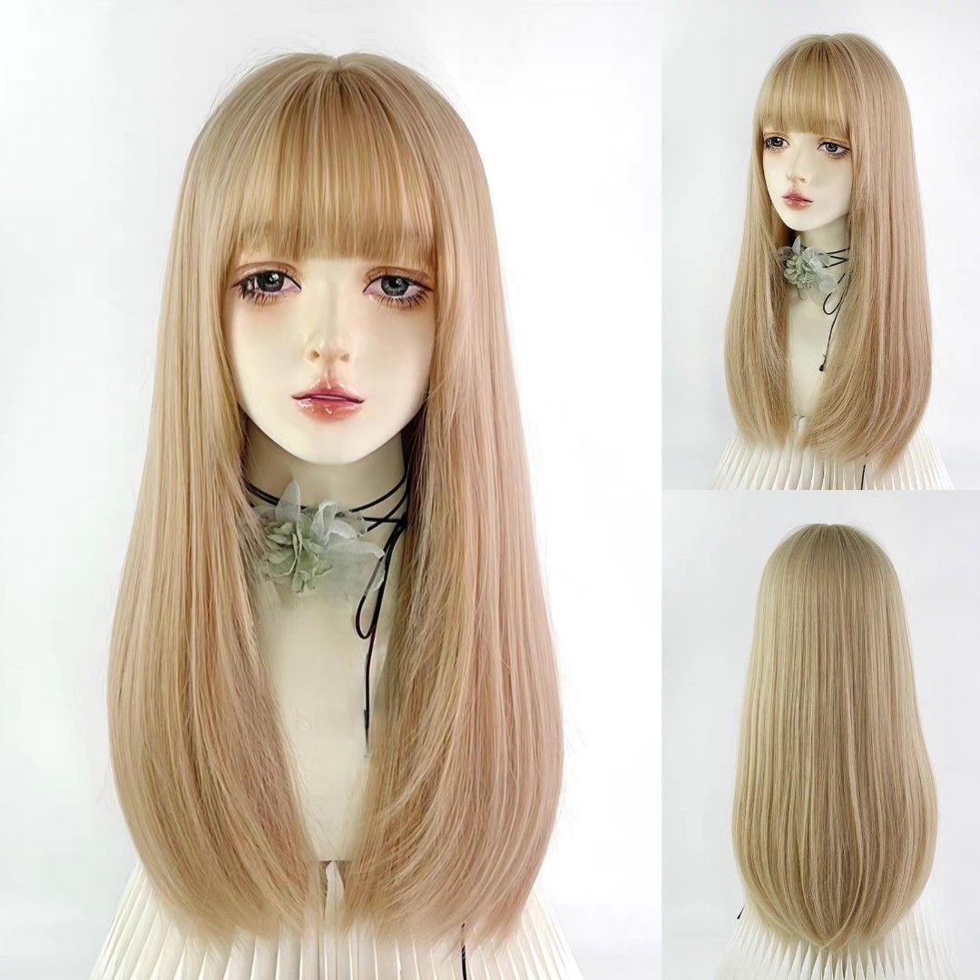 INSTOCK ★GOLD BLONDE★ Korean Straight Airy Bangs Long Hair Wig Cosplay [Adjustable/Breathable]