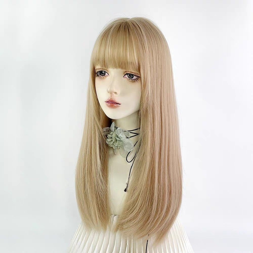 INSTOCK ★GOLD BLONDE★ Korean Straight Airy Bangs Long Hair Wig Cosplay [Adjustable/Breathable]