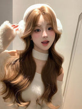 Load image into Gallery viewer, INSTOCK ★Honey Tea Brown★  *LACE FRONT* Korean Mid Parting / Curtain Bangs Wavy Long Hair Wig [Adjustable / Breathable]
