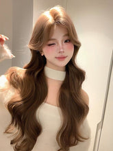 Load image into Gallery viewer, INSTOCK ★Honey Tea Brown★  *LACE FRONT* Korean Mid Parting / Curtain Bangs Wavy Long Hair Wig [Adjustable / Breathable]
