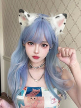 Load image into Gallery viewer, INSTOCK ★LIGHT BLUE GRADIENT★ Korean Wavy Airy Bangs Mid Length Hair Wig Cosplay [Adjustable/Breathable]
