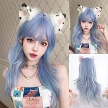 Load image into Gallery viewer, INSTOCK ★LIGHT BLUE GRADIENT★ Korean Wavy Airy Bangs Mid Length Hair Wig Cosplay [Adjustable/Breathable]
