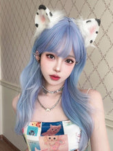 Load image into Gallery viewer, INSTOCK ★LIGHT BLUE GRADIENT★ Korean Wavy Airy Bangs Mid Length Hair Wig Cosplay [Adjustable/Breathable]
