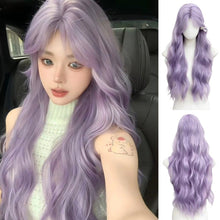 Load image into Gallery viewer, INSTOCK ★LILAC PURPLE★ Korean Curtain Bangs Mid Parting Wavy Curly Long Hair Wig [Adjustable/Breathable]
