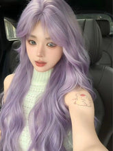 Load image into Gallery viewer, INSTOCK ★LILAC PURPLE★ Korean Curtain Bangs Mid Parting Wavy Curly Long Hair Wig [Adjustable/Breathable]
