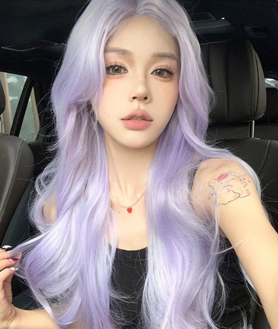 INSTOCK ★LIGHT PURPLE★  *LACE FRONT*  Korean Wavy Curly Airy Bangs Long Hair Wig Cosplay [Adjustable/Breathable]