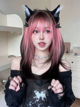 Load image into Gallery viewer, INSTOCK ★Pink Black Gradient★ Korean Wig Straight Airy Bangs Mid Length Hair Cosplay [Adjustable/Breathable]
