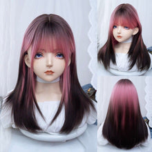 Load image into Gallery viewer, INSTOCK ★Pink Black Gradient★ Korean Wig Straight Airy Bangs Mid Length Hair Cosplay [Adjustable/Breathable]
