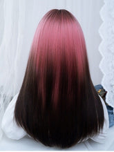 Load image into Gallery viewer, INSTOCK ★Pink Black Gradient★ Korean Wig Straight Airy Bangs Mid Length Hair Cosplay [Adjustable/Breathable]
