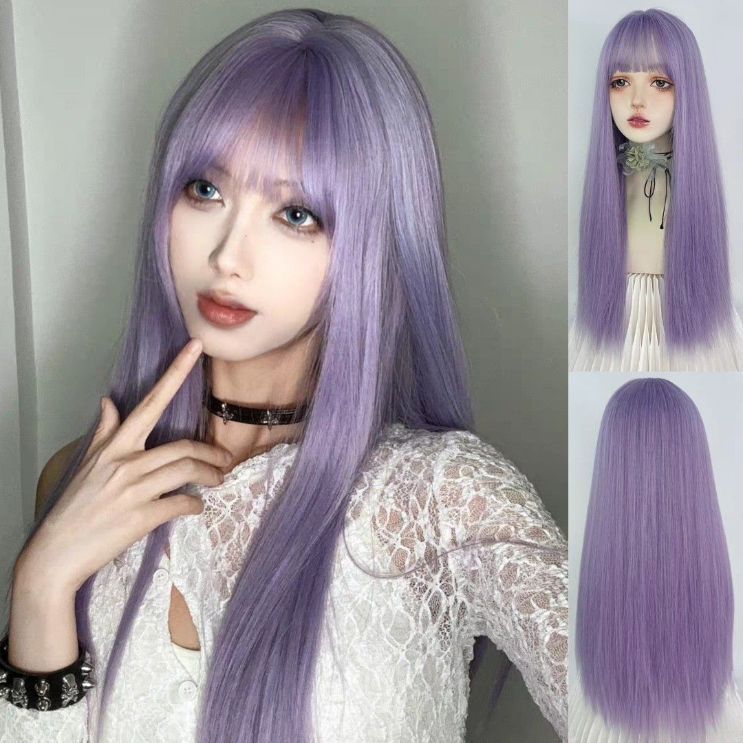 INSTOCK ★PURPLE★ Korean Wig Straight Airy Bangs Long Hair Cosplay [Adjustable/Breathable]