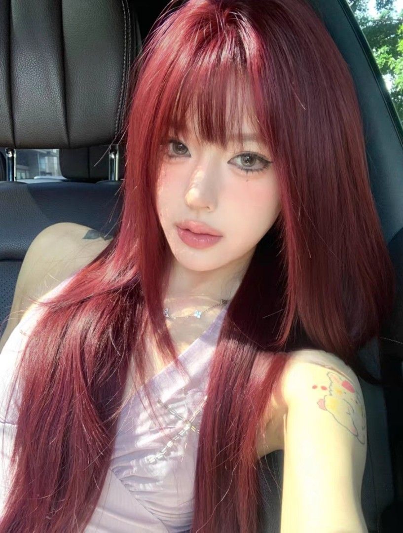 INSTOCK ★RED★ Korean Layered Straight Airy Bangs Long Hair Wig Cosplay [Adjustable/Breathable]