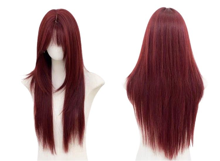 INSTOCK ★RED★ Korean Layered Straight Airy Bangs Long Hair Wig Cosplay [Adjustable/Breathable]