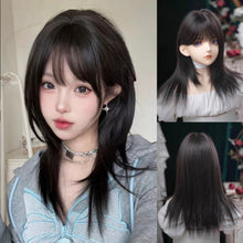 Load image into Gallery viewer, INSTOCK ★BLACK★ Wolf Cut Korean Style Layered Mid Length Airy Bangs Hair Wig [Adjustable/Breathable]
