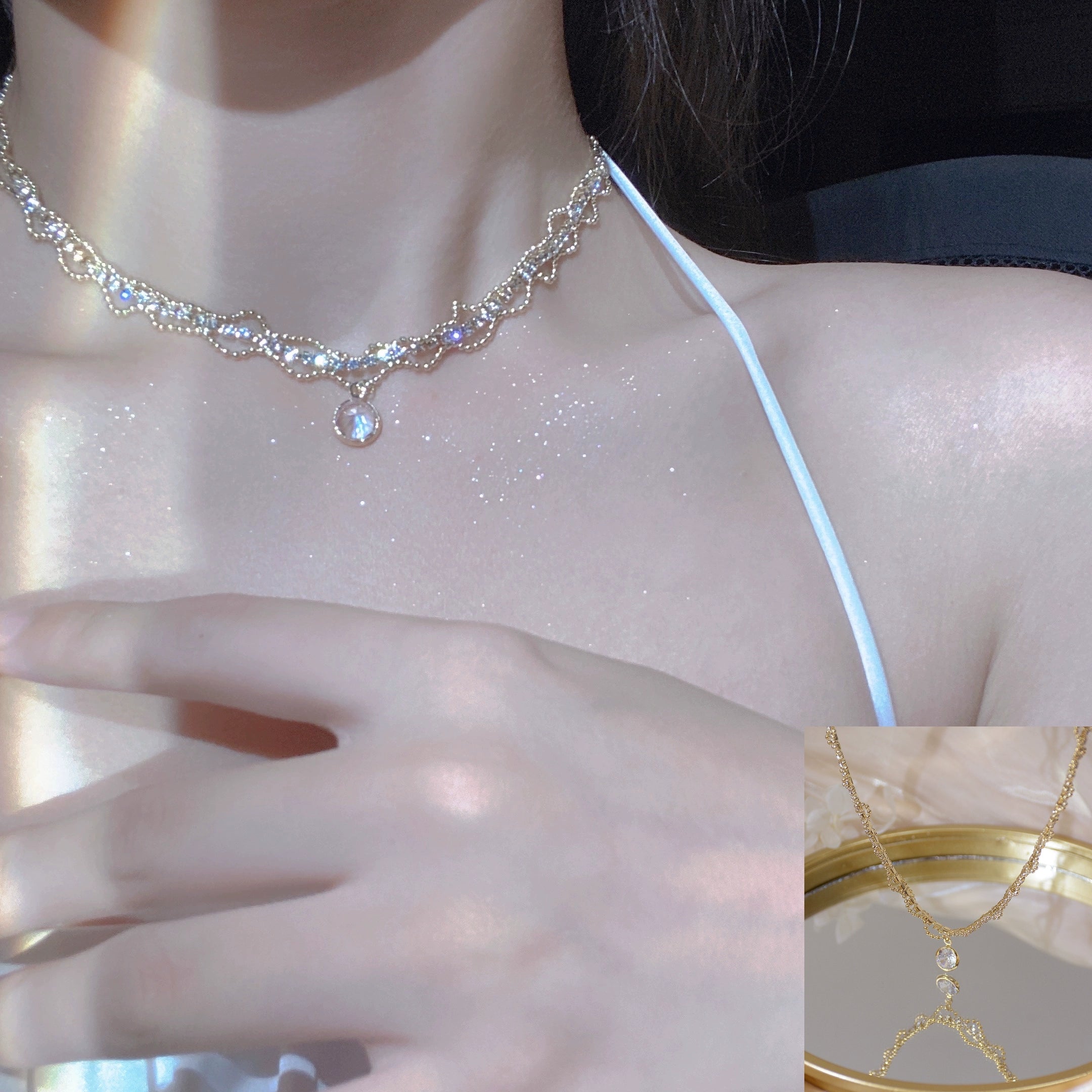 INSTOCK ★GOLD-SILVER★ Korean Crystals Bling Bling Necklace