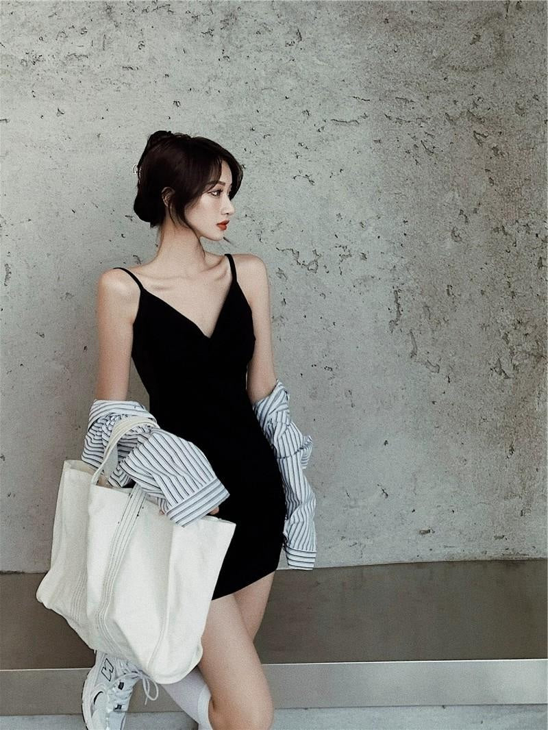 INSTOCK ☆BLACK☆ Korean Bodycon Strap Slim Effect Dress – Loveth Heartz