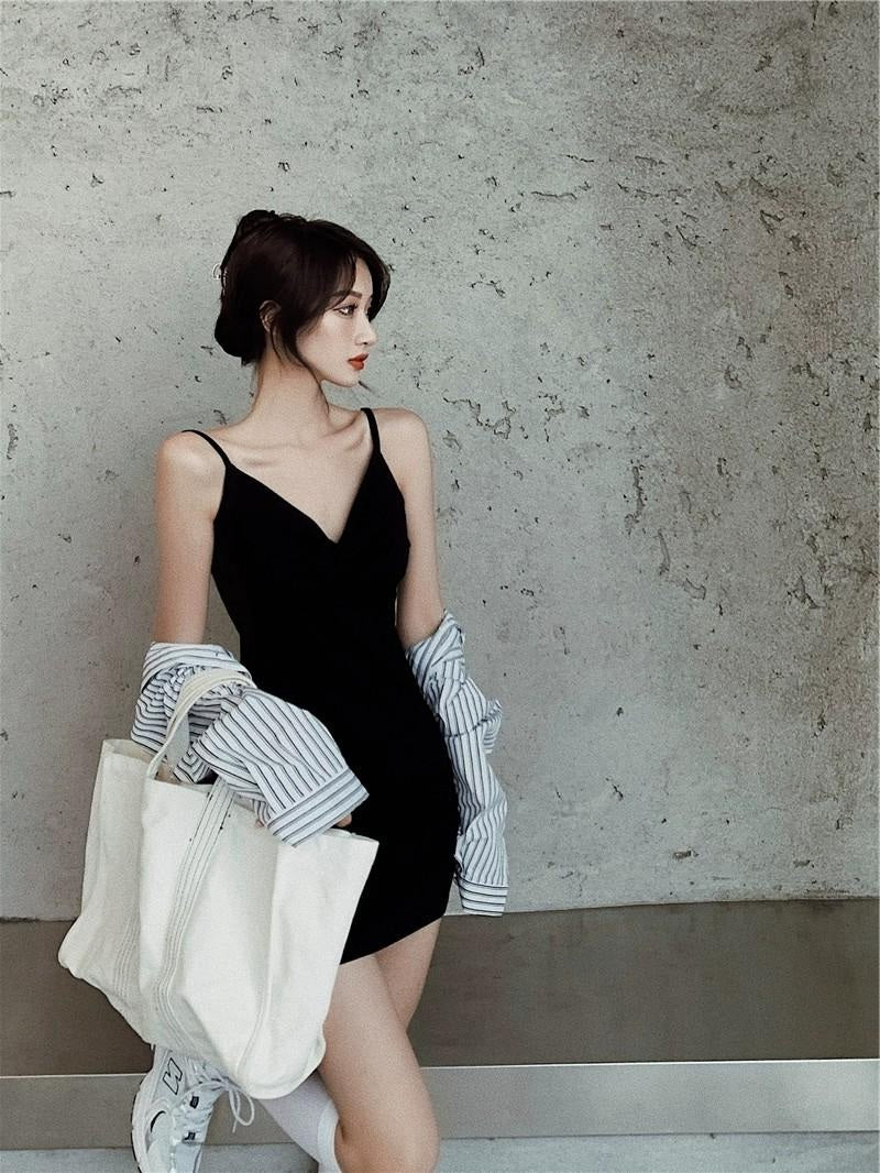 INSTOCK ★BLACK★ Korean Bodycon Strap Slim Effect Dress