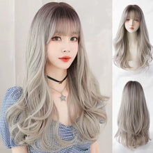 Load image into Gallery viewer, INSTOCK ★Silver Ash Grey Gradient★ Korean Airy Bangs Natural Long Curly/Wavy Hair Wig [Adjustable/Breathable]
