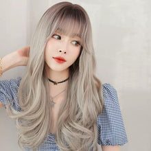 Load image into Gallery viewer, INSTOCK ★Silver Ash Grey Gradient★ Korean Airy Bangs Natural Long Curly/Wavy Hair Wig [Adjustable/Breathable]
