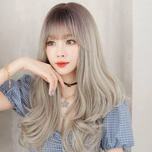 Load image into Gallery viewer, INSTOCK ★Silver Ash Grey Gradient★ Korean Airy Bangs Natural Long Curly/Wavy Hair Wig [Adjustable/Breathable]
