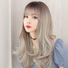 Load image into Gallery viewer, INSTOCK ★Silver Ash Grey Gradient★ Korean Airy Bangs Natural Long Curly/Wavy Hair Wig [Adjustable/Breathable]
