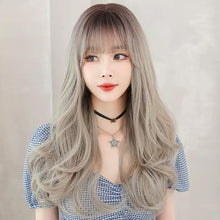 Load image into Gallery viewer, INSTOCK ★Silver Ash Grey Gradient★ Korean Airy Bangs Natural Long Curly/Wavy Hair Wig [Adjustable/Breathable]
