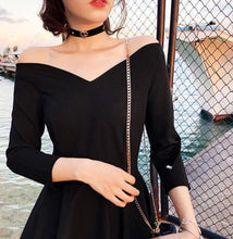 Load image into Gallery viewer, INSTOCK Korean Off Shoulder Black V-Neck Retro Flare Slim Skater Dress Elegant
