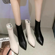 Load image into Gallery viewer, INSTOCK Korean PU Leather White/Black Ankle Length 6.5cm Boots Slimming Effect Heel
