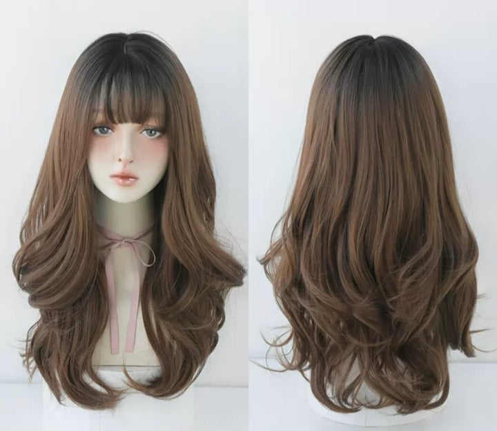 INSTOCK ★4 COLORS★ Korean Natural Wavy Curly Airy Bangs Long Hair Wig [Adjustable/Breathable]
