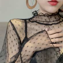 Load image into Gallery viewer, INSTOCK ★BLACK★ Korean Mesh Long Sleeve Outer Top Blouse
