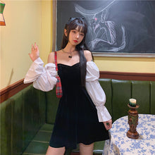 Load image into Gallery viewer, INSTOCK Korean Puff Long Sleeve Slim V-neck Velvet Dress
