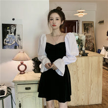 Load image into Gallery viewer, INSTOCK Korean Puff Long Sleeve Slim V-neck Velvet Dress
