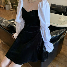 Load image into Gallery viewer, INSTOCK Korean Puff Long Sleeve Slim V-neck Velvet Dress
