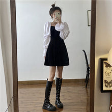 Load image into Gallery viewer, INSTOCK Korean Puff Long Sleeve Slim V-neck Velvet Dress
