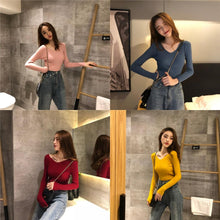 Load image into Gallery viewer, INSTOCK★2 COLORS★ Korean Simple V-neck Knitted Long Sleeve Slim Effect Top Casual
