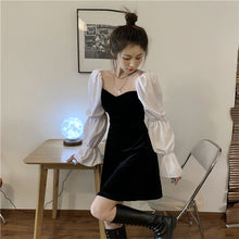 Load image into Gallery viewer, INSTOCK Korean Puff Long Sleeve Slim V-neck Velvet Dress
