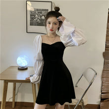 Load image into Gallery viewer, INSTOCK Korean Puff Long Sleeve Slim V-neck Velvet Dress
