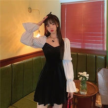 Load image into Gallery viewer, INSTOCK Korean Puff Long Sleeve Slim V-neck Velvet Dress
