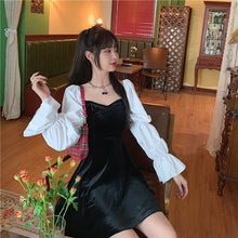 Load image into Gallery viewer, INSTOCK Korean Puff Long Sleeve Slim V-neck Velvet Dress
